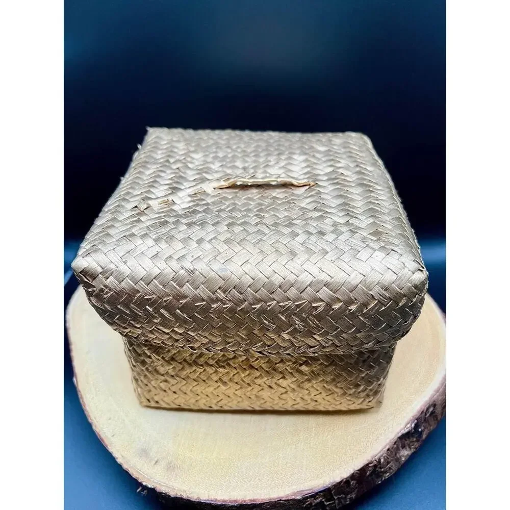 Handwoven Gold Bamboo Keepsake Box